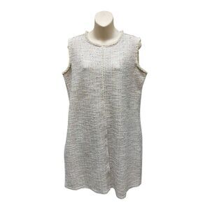 Isaac Mizrahi Chic Sleeveless Mini Shift Tweed Dress Size L Classic Preppy EUC